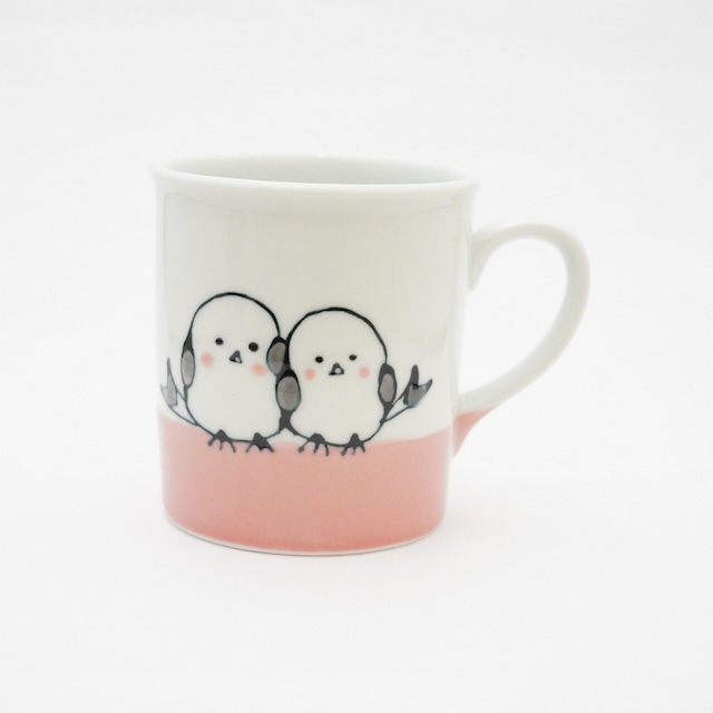 【大新窯】波佐見焼　シマエナガ　マグカップ　ピンク