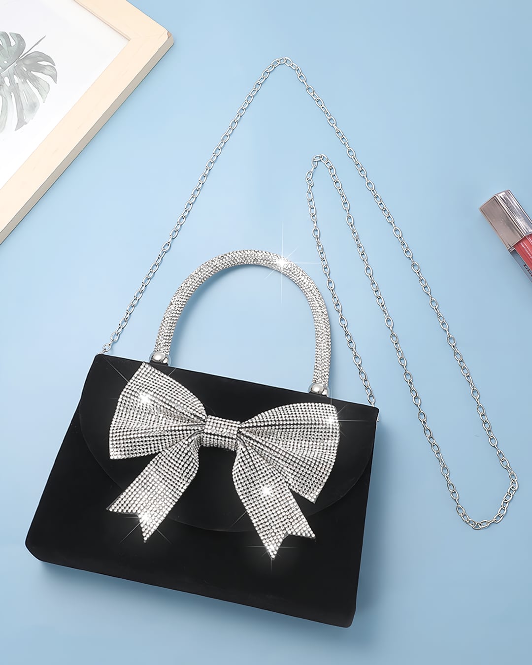 ラインストーンリボンブラックバッグ 25WP06136