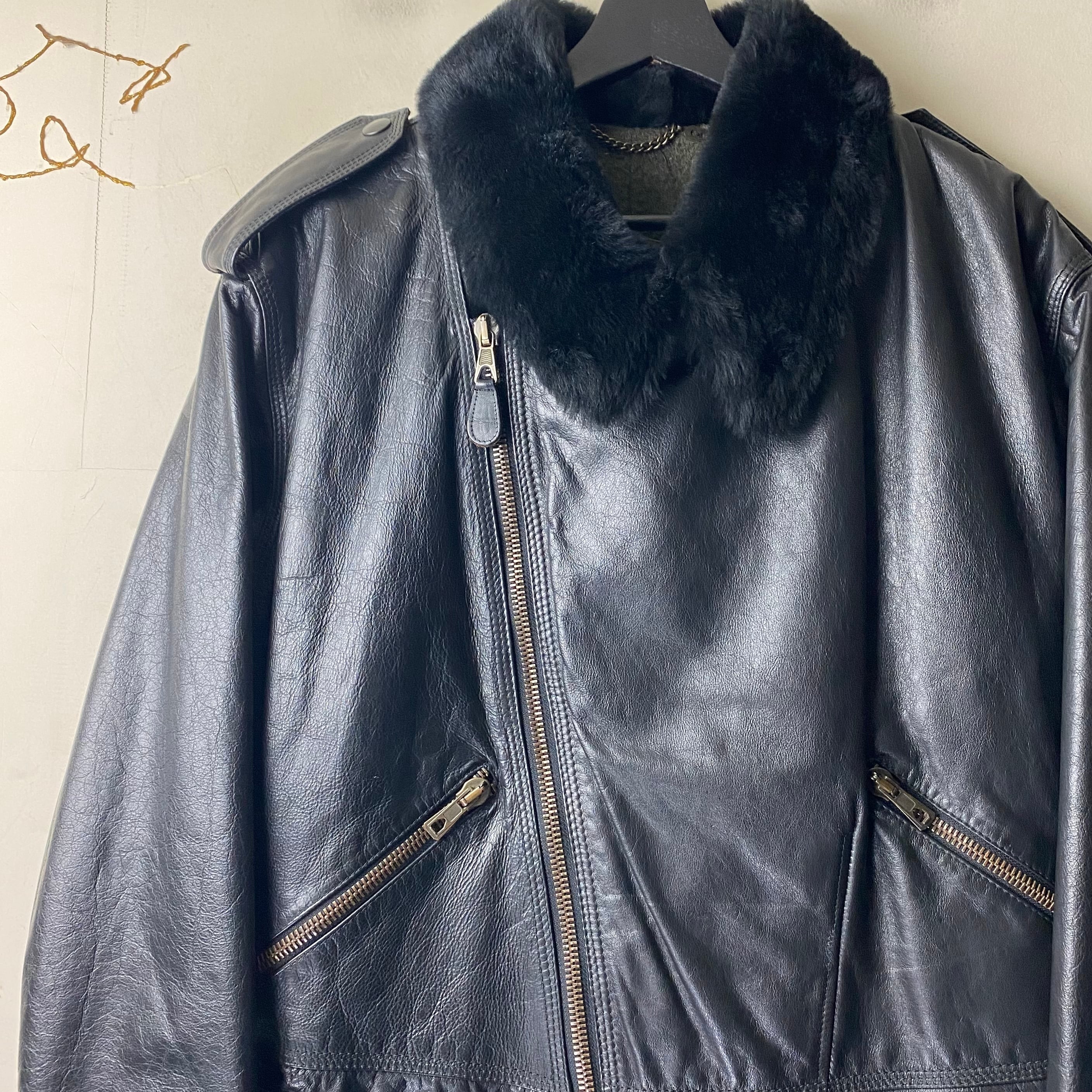 vintage EMPORIO ARMANI black leather riders jacket with fur | NOIR 