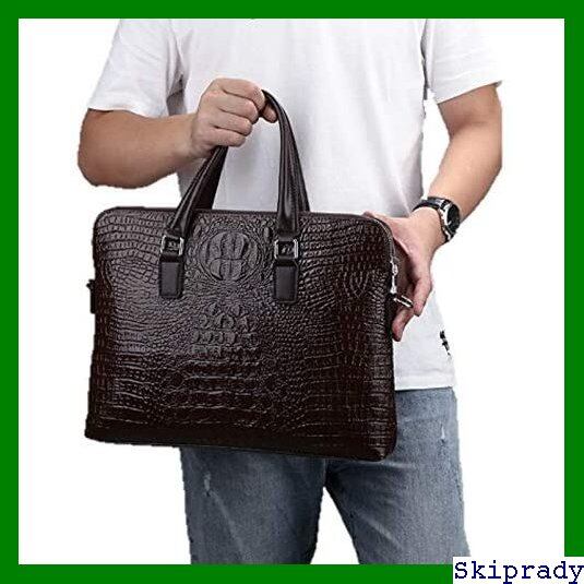 高級本革★メンズブリーフケース、ショルダーバッグ 　ワニ柄　牛革　ビジネス鞄 　多機能　実用　ブラウン 121B Whatna ワニ革 本革 ビジネス バッグメンズ 2way ショルダー 手提げ