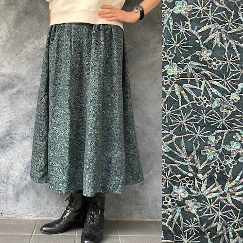 着物リメイクギャザーロングスカート - kimono elastic waist skirt