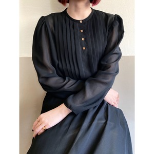 Black Sheer Tuck Front Button Dress