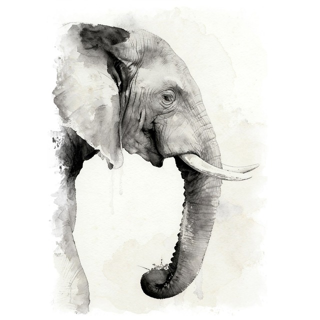 絵画 動物 ゾウ インテリアアート額付き 水彩画・油絵調 WAT0464