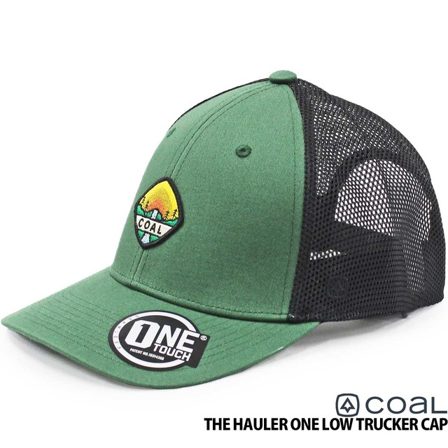 コール キャップ │ ホーラー ワンロー トラッカー メッシュキャップ │ Coal The Hauler One Low Trucker Cap Black ロープロファイル 4wayストレッチメッシュ 刺繍パッチ スナップバック 通気性 帽子 カーブブリム つば 深さ普通 フリーサイズ メンズ GREEN/BLACK