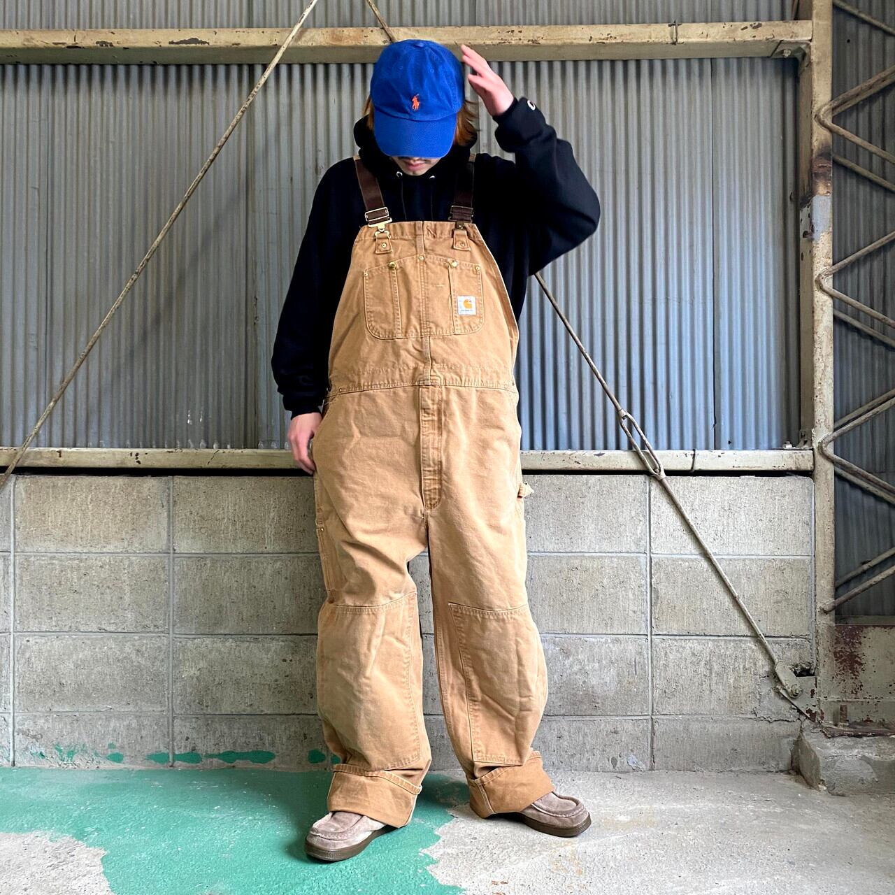 90年代 Usa製 Carhartt カーハート ダック地 ダブルニー オーバーオール メンズｗ46 古着 キャメルブラウン 茶色 90s ビンテージ ヴィンテージ オーバーオール Cave 古着屋 公式 古着通販サイト