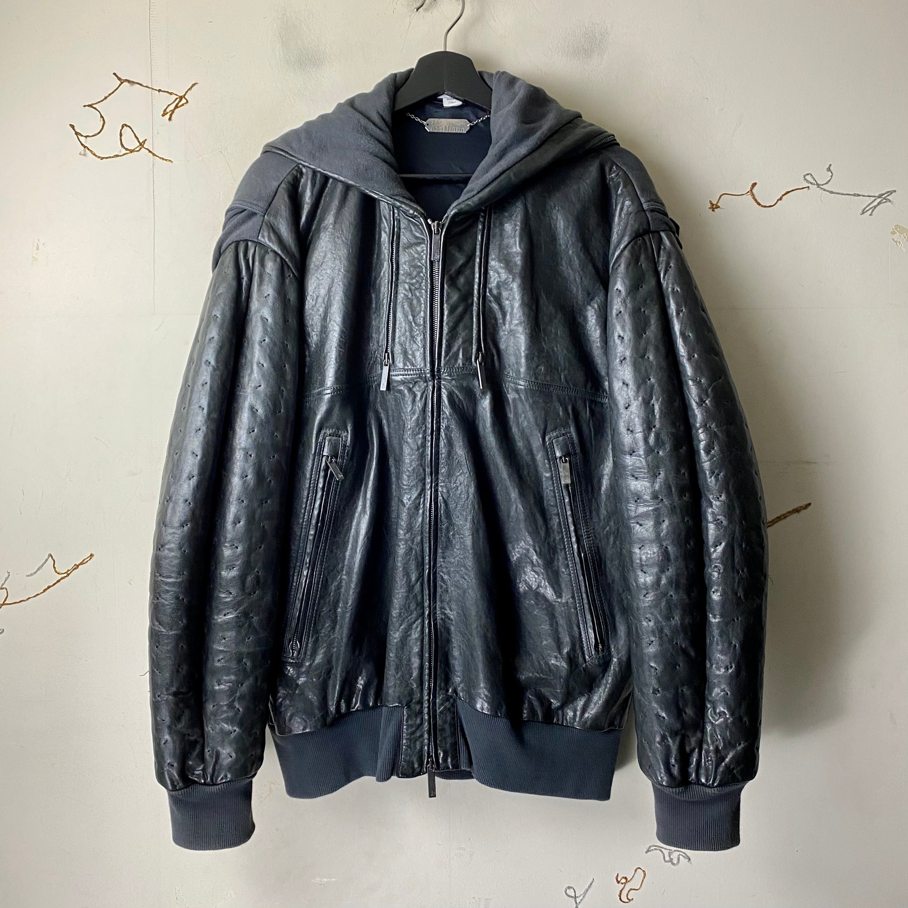 JOHN GALLIANO sweat switching leather blouson | NOIR ONLINE
