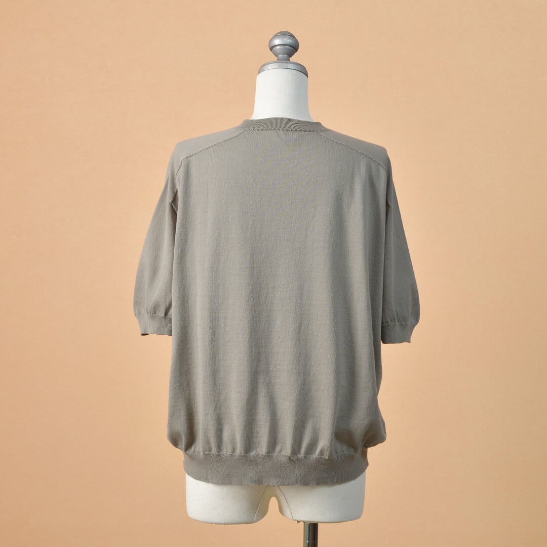 LinenYa リネンや クルーネック7分袖コットンニット・グレージュ 柔らかく着心地の良いニットです