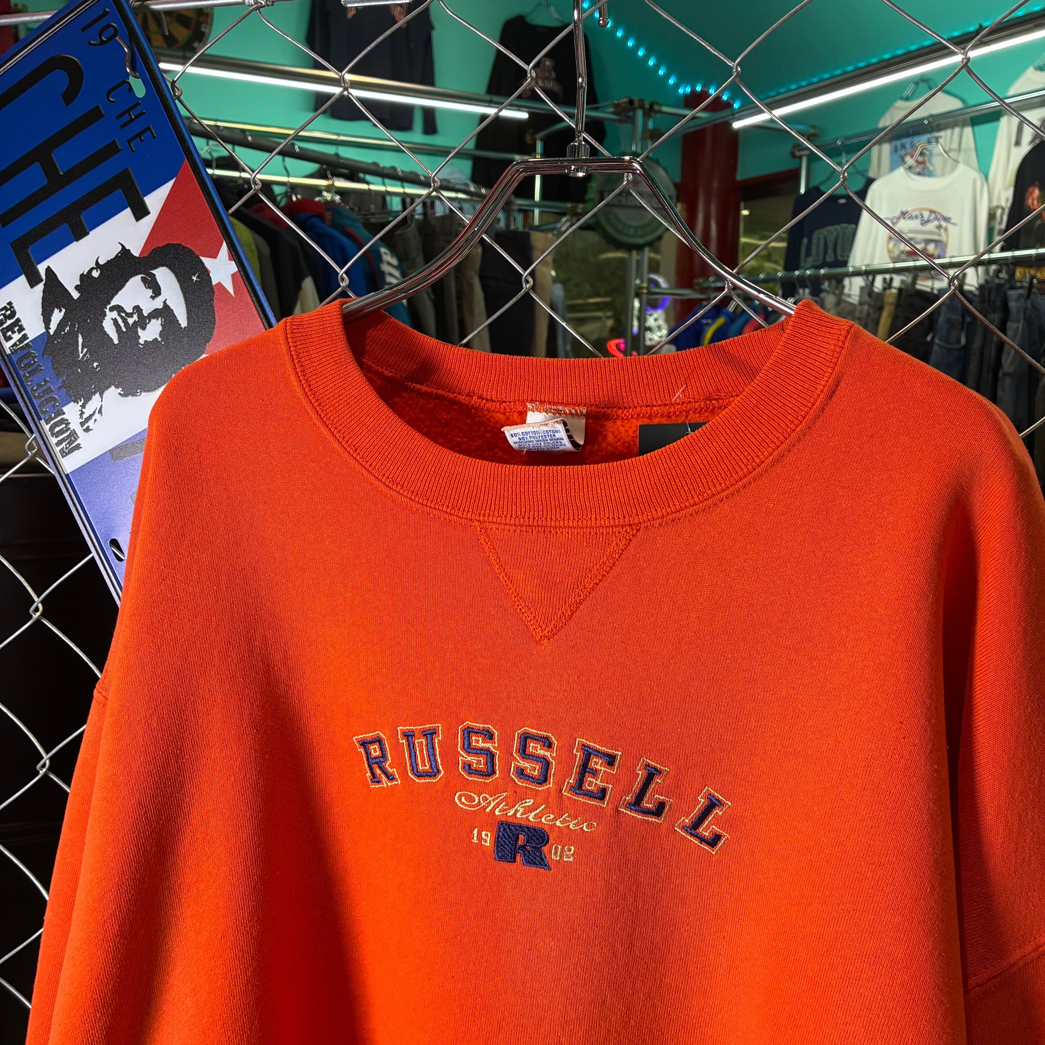 90s RUSSELL ATHLETIC ロゴスウェット オレンジ ラッセルアスレチック