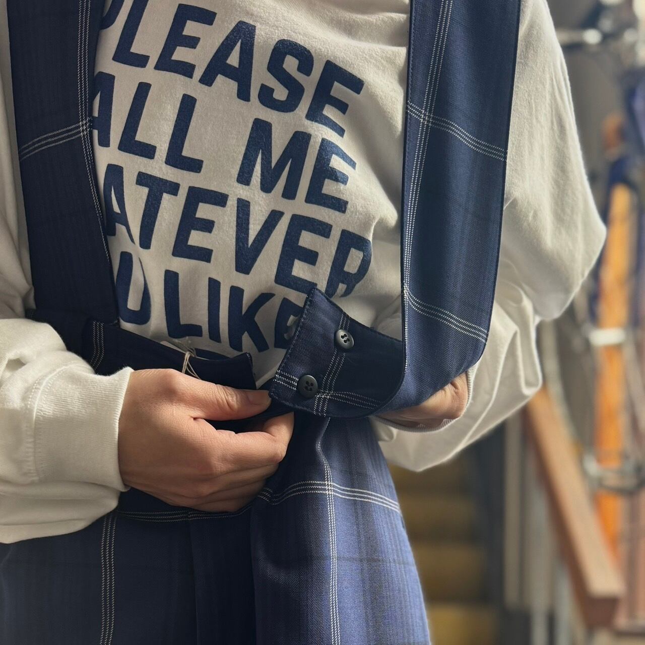 buoy buoy - T/W TWILL チェック柄サスペンダーパンツ | clever elephant