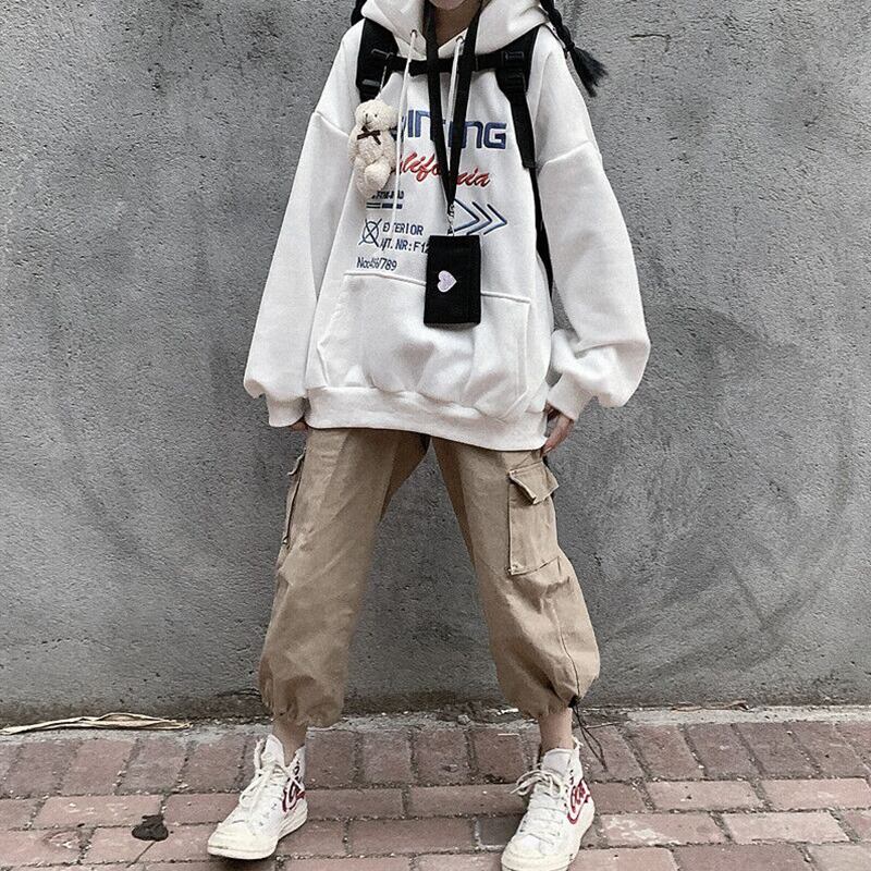 BFルーズドローストリングフード付きレタープリントとベルベットセーターの女性秋冬長袖2020新しいプルオーバーオールマッチトップ 萌量不足19975164933