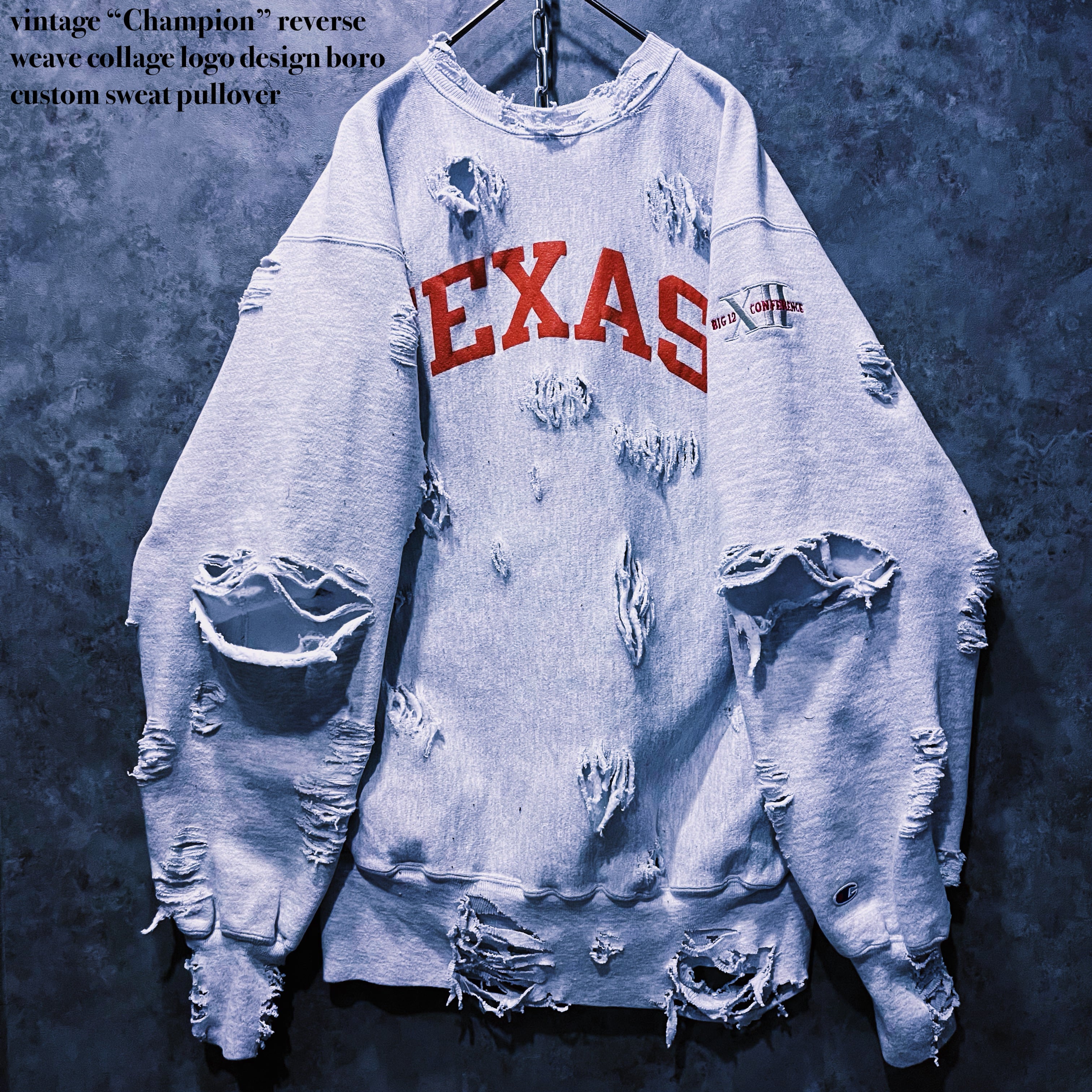 【doppio】vintage “Champion” reverse weave collage logo design boro custom sweat pullover