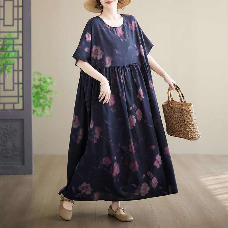 FLORAL PRINT RELAXED ASYMMETRIC MAXI DRESS M-17708