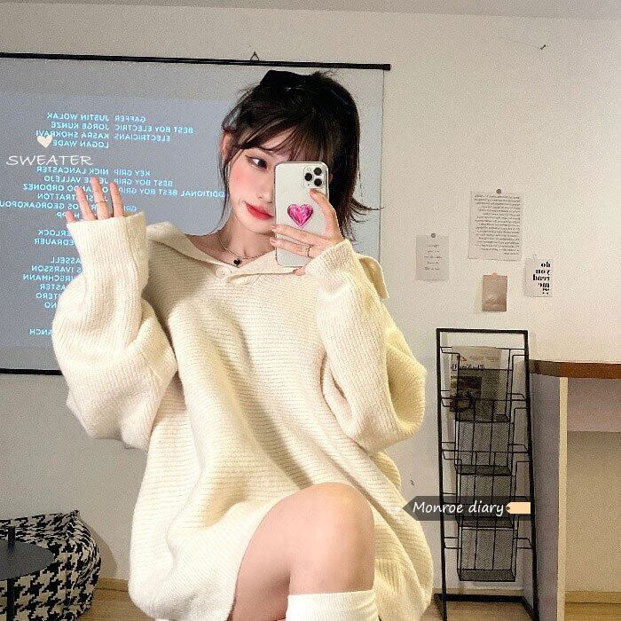 ニットドレス ホワイトセーター スカート オータムウィンターショート 秋物 冬物 モンロー66958465963