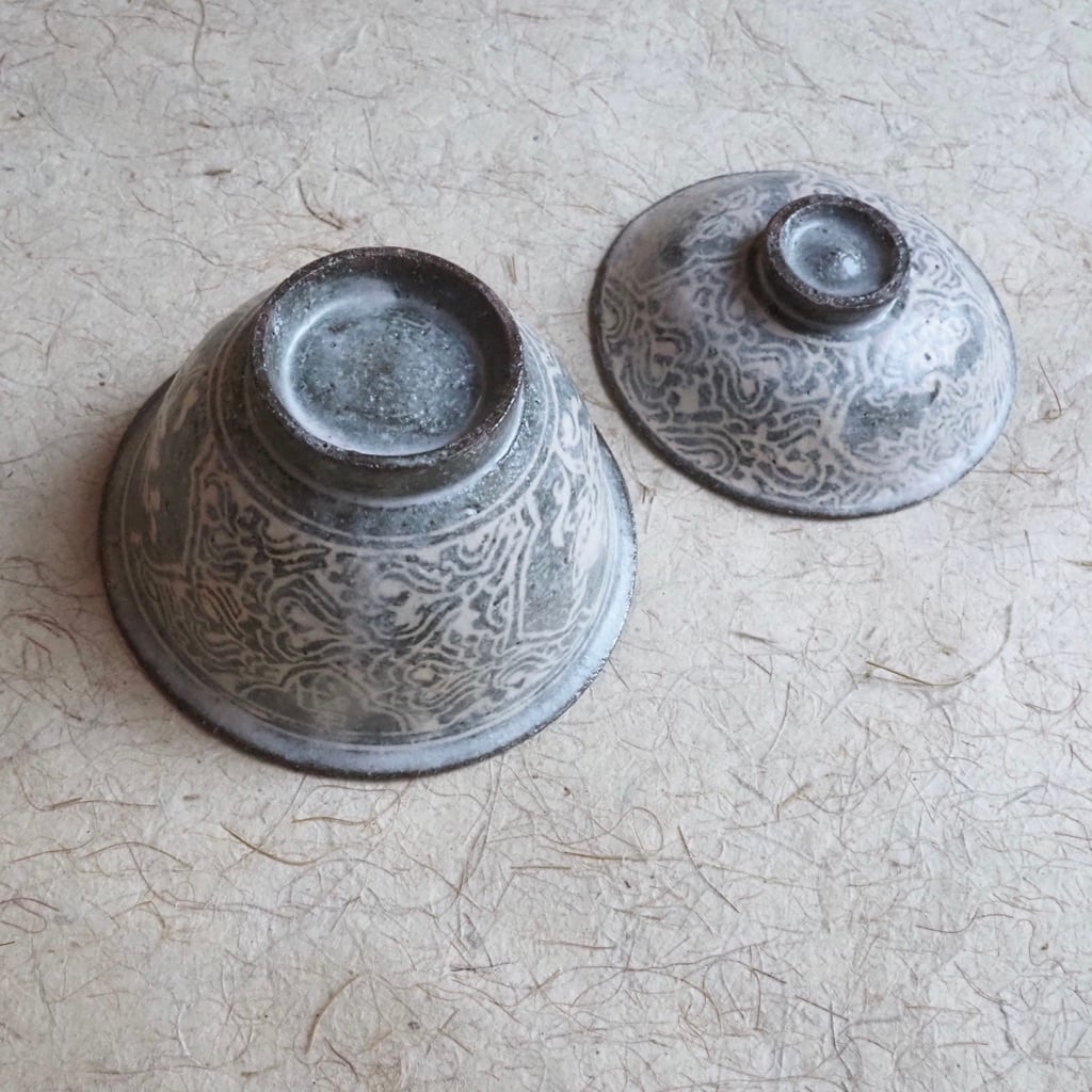 土本訓寛・久美子/象嵌 蓋碗 蝶・蓮華・福寿