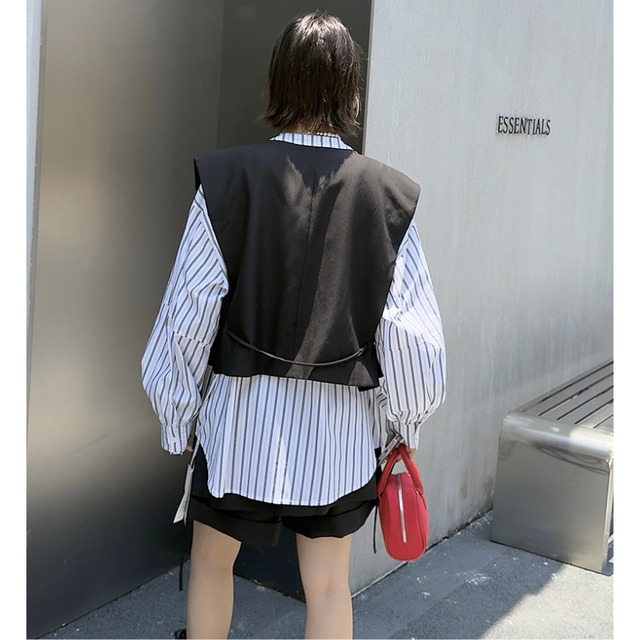 Striped twopiece vest shirt【2color】 C1585
