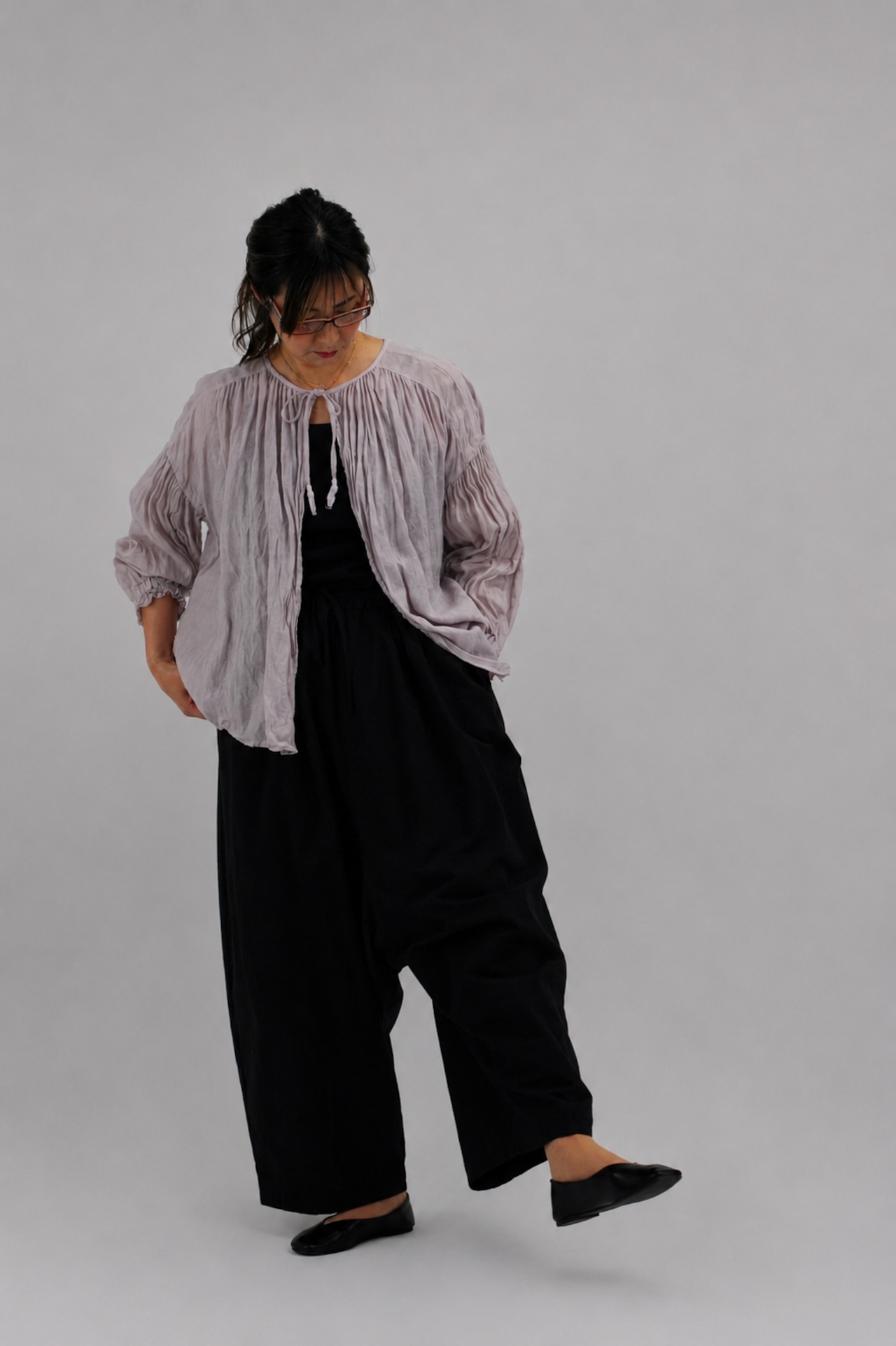 【Gauze#】TASSEL STRING 2WAY GATHER BLOUSE デッドストック オーガニックベルギーリネン 2wayブラウス