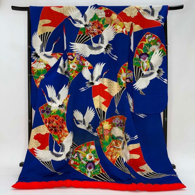 色打掛 正絹 鶴 刺繍 青 打掛 花嫁衣裳 婚礼 リサイクル 中古 ブライダル ウエディング 着物 5011