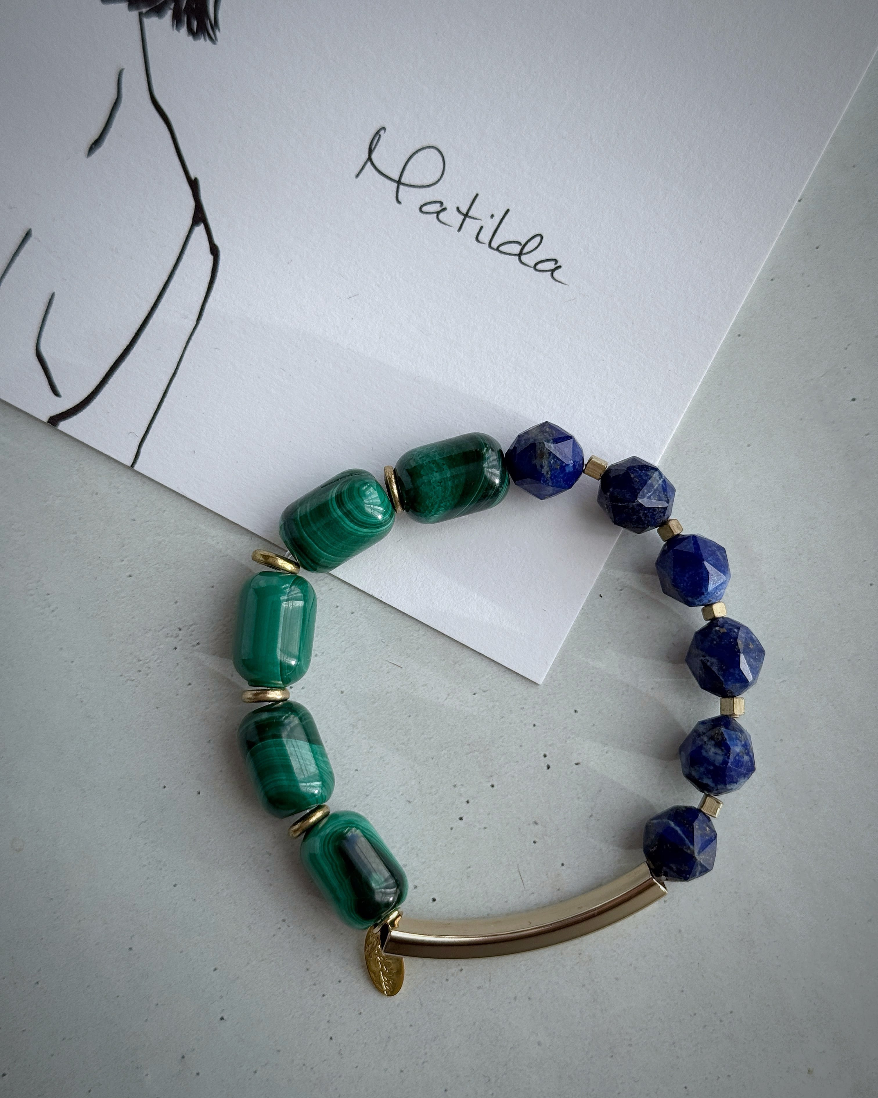 【再販】Tube & stone bracelet(マラカイト×ラピスラズリ)