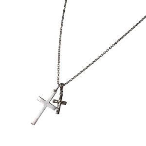 vintage silver double cross pendant necklace