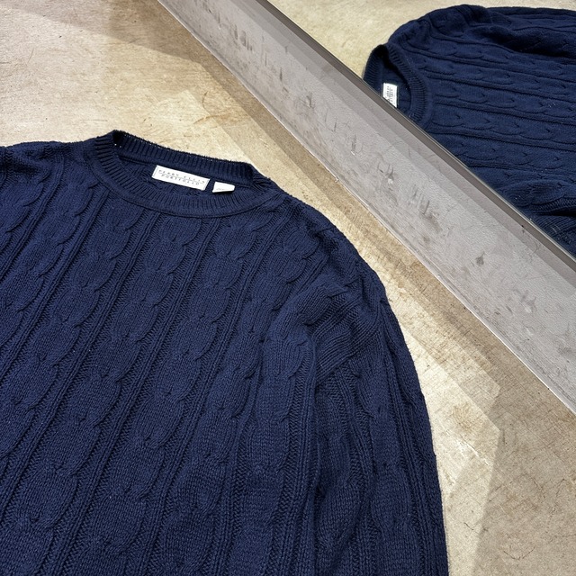 PERRY ELLIS COTTON CABLE SWEATER NAVY USA