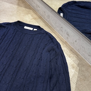 PERRY ELLIS COTTON CABLE SWEATER NAVY USA