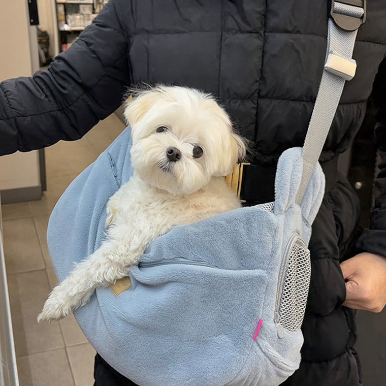 basics cozy sling bag Mサイズ 2color / 犬用 スリングバッグ 冬用 抱っこ紐 M ぽかぽか 暖かい バッグ 防寒 ボア メッシュ お出かけ 収納 シンプル ショルダーバッグ 韓国ワンコ服 フリース 小型犬