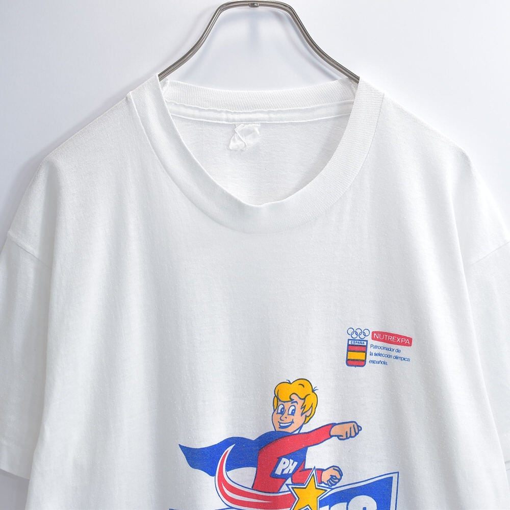 90s NUTREXPA PHOSKITOS ヌートレクスパ フォスキトス バルセロナオリンピック オフィシャル プロモTシャツ 企業ロゴ アドバタイジング ヴィンテージ ホワイト ビンテージ ヨーロッパ古着 メンズL相当