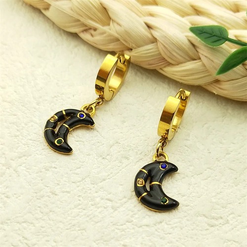 ピアス  黒 ブラック ステンレス ビンテージ ドロップ 月 レディース メンズ スチール 三日月 ムーン