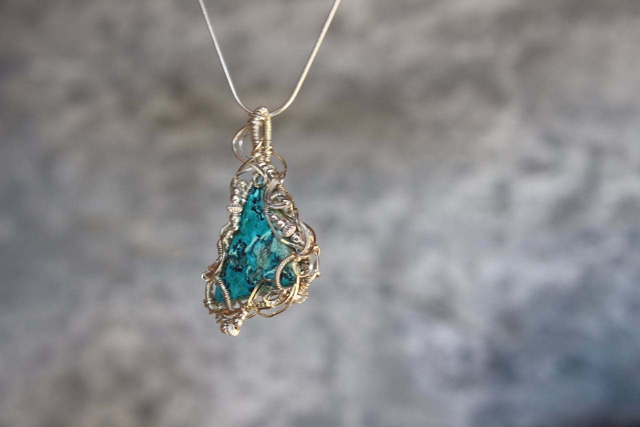 Chrysocolla malachite silver925 wire wrapping pendant