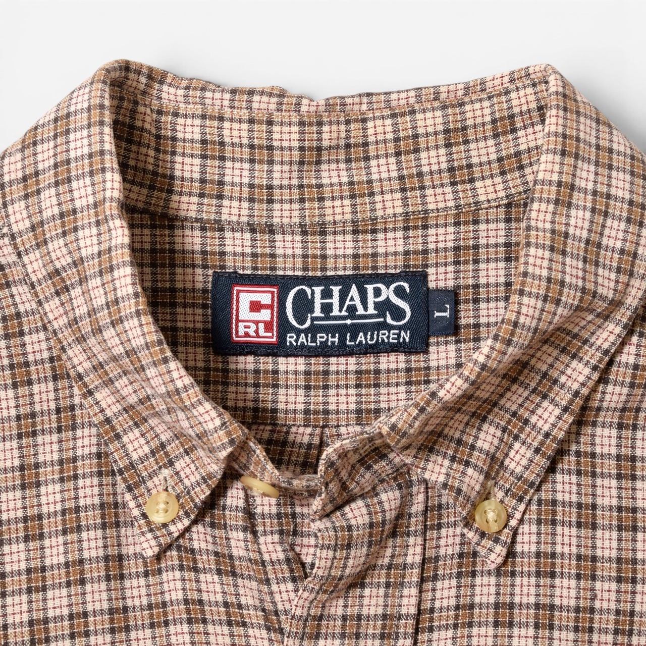 90s CHAPS Ralph Lauren リネンコットン チェック ボタンダウンシャツ