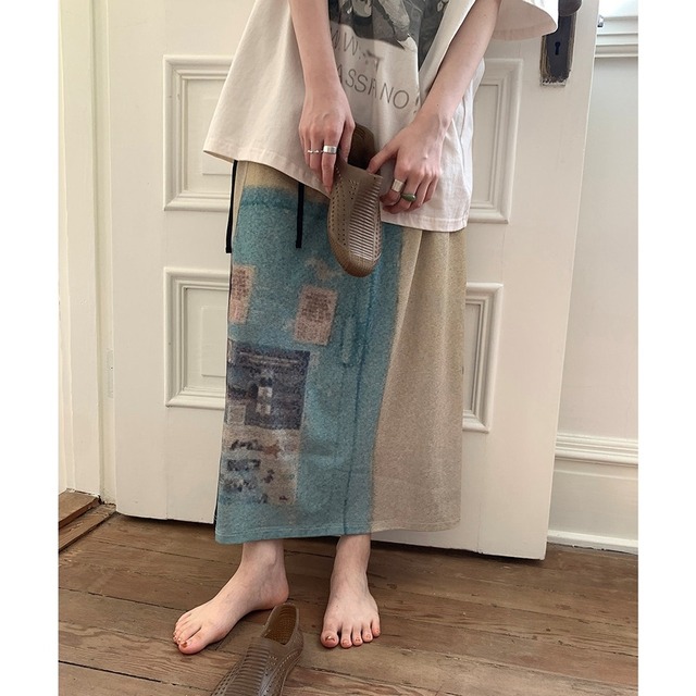 multi color print long skirt　k-0245