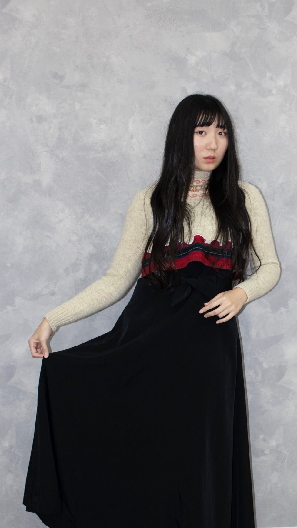 リメイク古着】再構築メローフリルチビ丈ノルディックニット×ボーダー