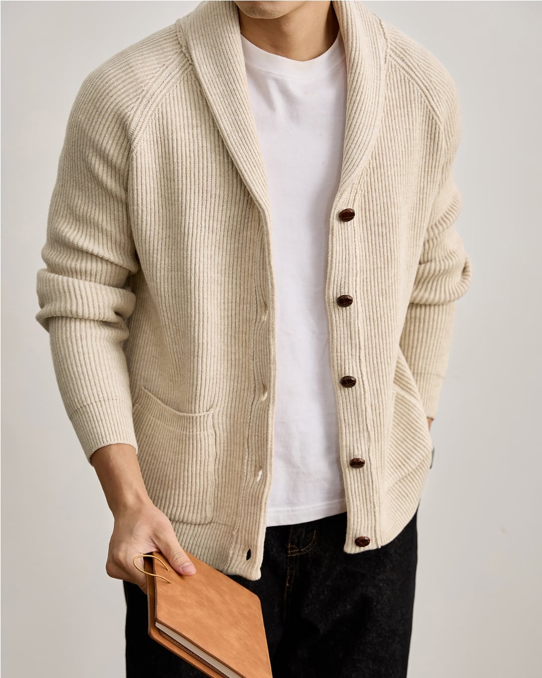 ショールカラー ニットカーディガン 3色 A0138