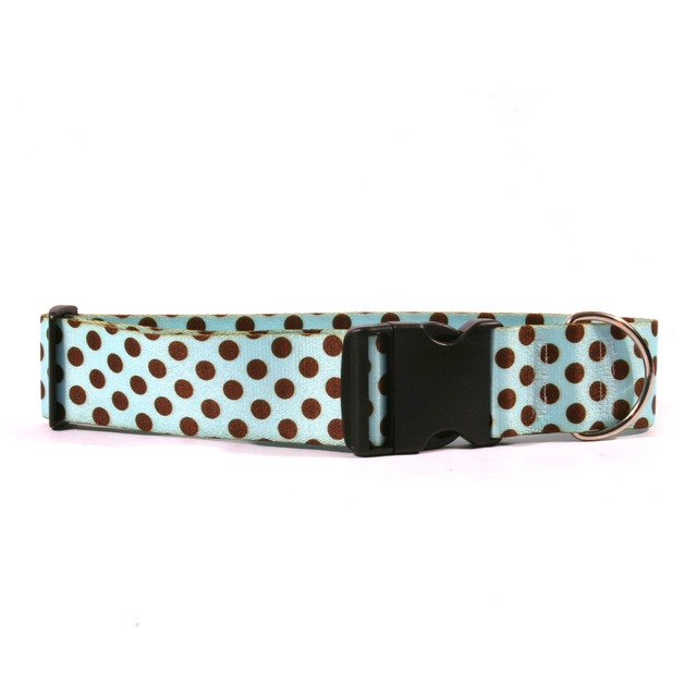 2 インチ Blue & Brown Polka Dot　首輪＋リードセット Mサイズ - Yellow Dog Design