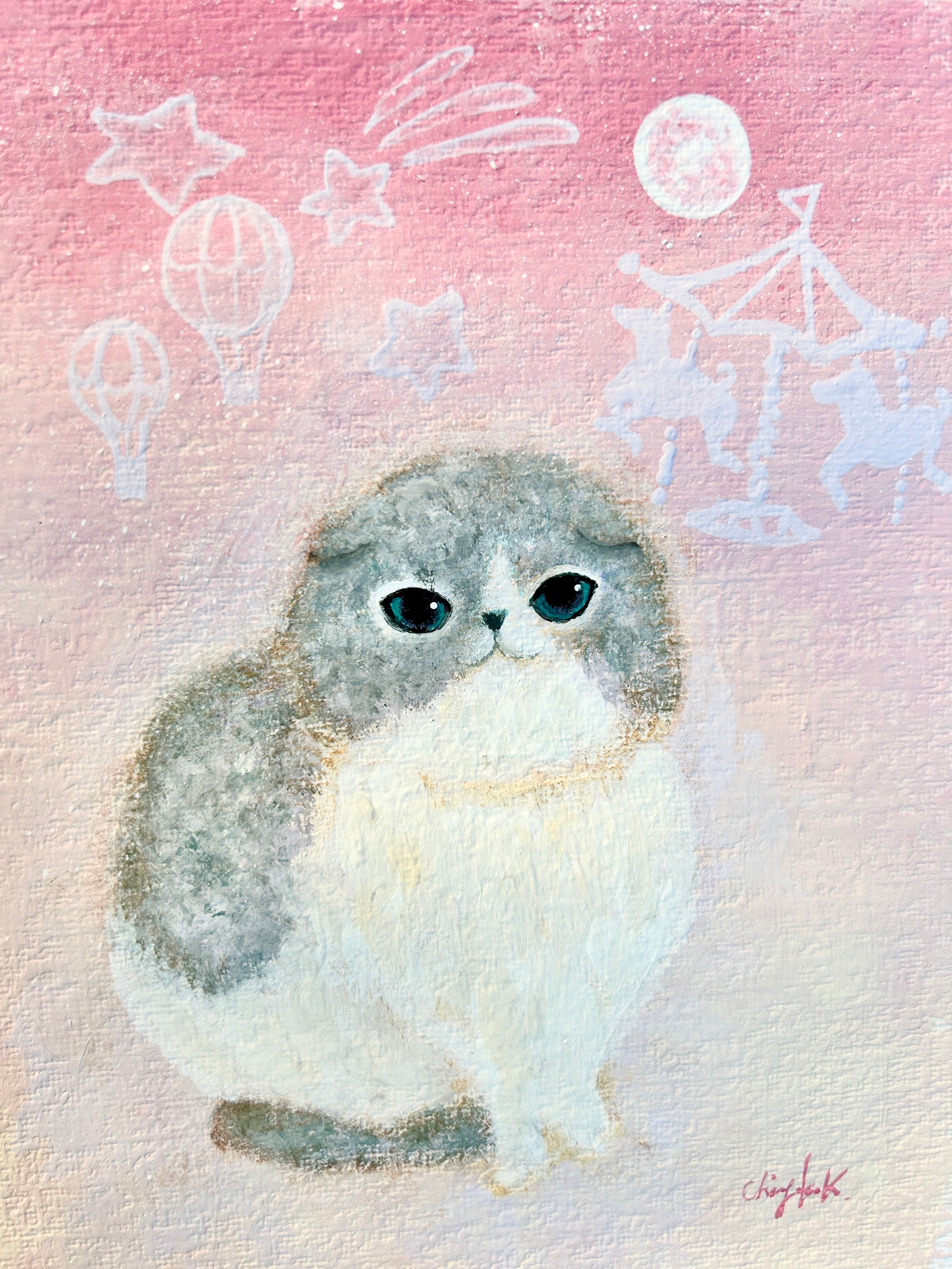 原画「春のねこ」Spring Kitty 絵画