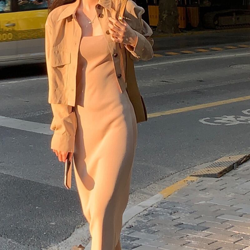 ファッションスーツの女性2020年秋新しい短い薄いシャツジャケットニットサスペンダードレスツーピーススーツ ドラファッションホール54901384528