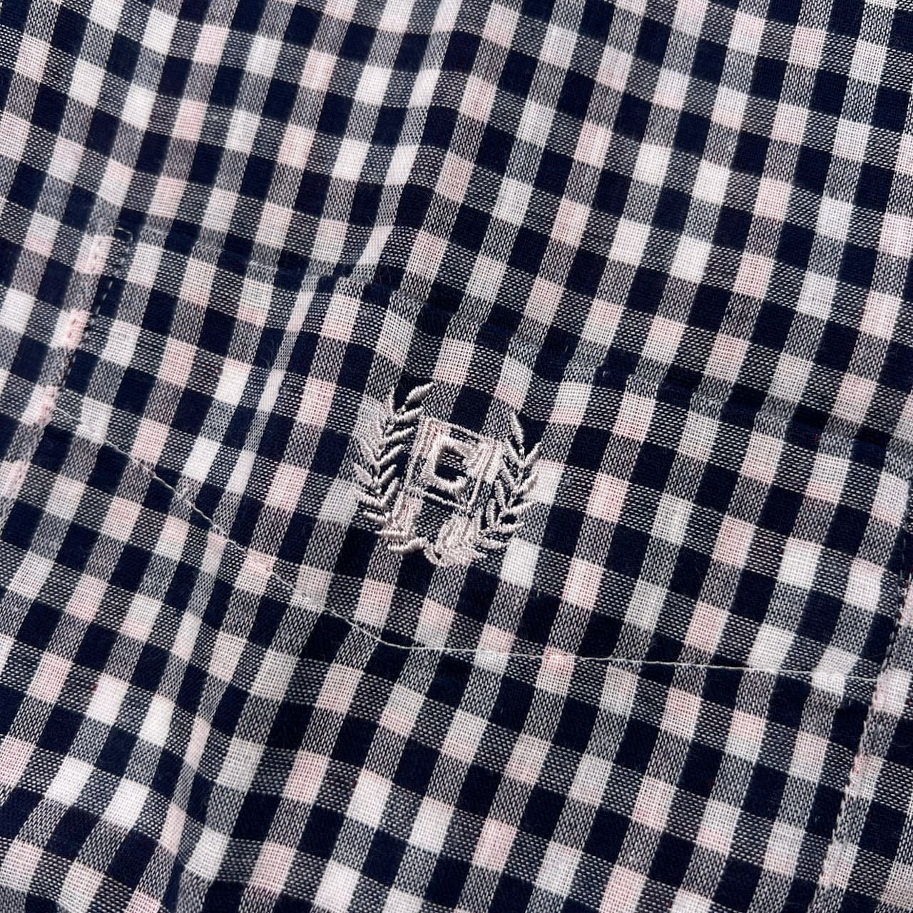 美品 CHAPS チャップス ギンガムチェック 両面ガーゼコットン 半袖シャツ サイズ LL /ホワイト×ネイビー/メンズ