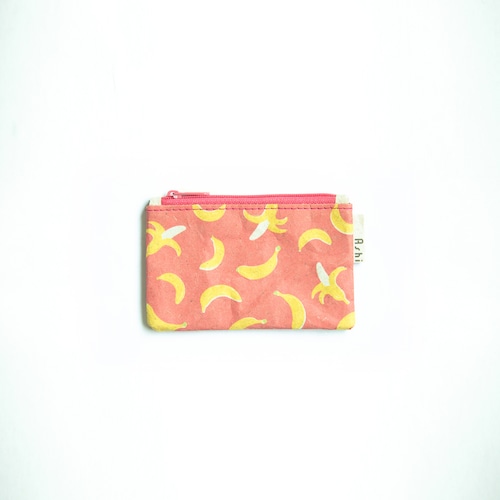 Ashi｜亜紙 Flat Pouch S＊Banana Pink 紙ポーチ フルーツ柄 バナナ ハンドメイド