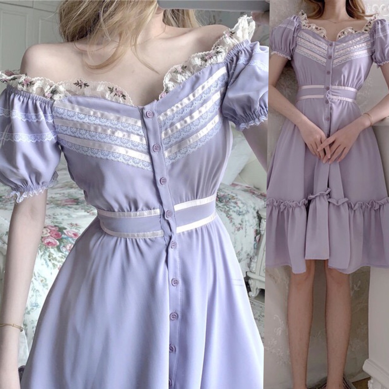 ☆パープル 紫色 ワンピース オフショルダー | LOVEYsmileSHOP