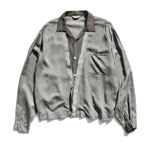 Vintage layered design L/S rayon open collar shirt [CLUBMAN] [1960s-] SLV L