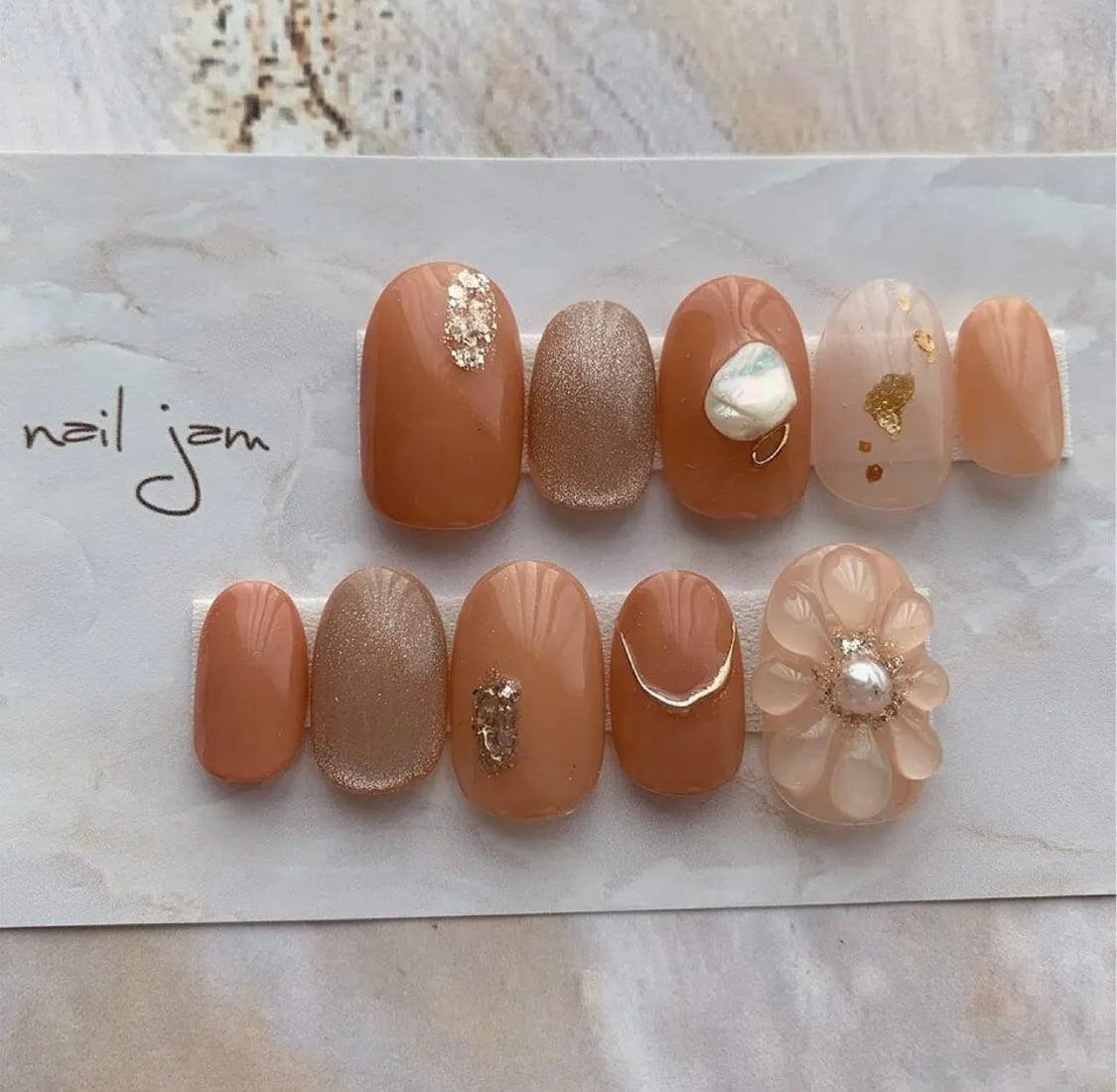 3D flower Orange 【ぷっくりフラワーのオレンジネイル No.053