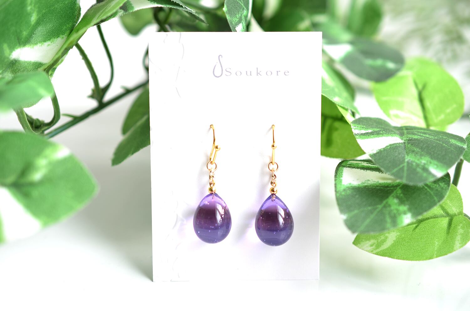 トワイライト&ラベンダーピアス＊イヤリング（ゴールドカラー