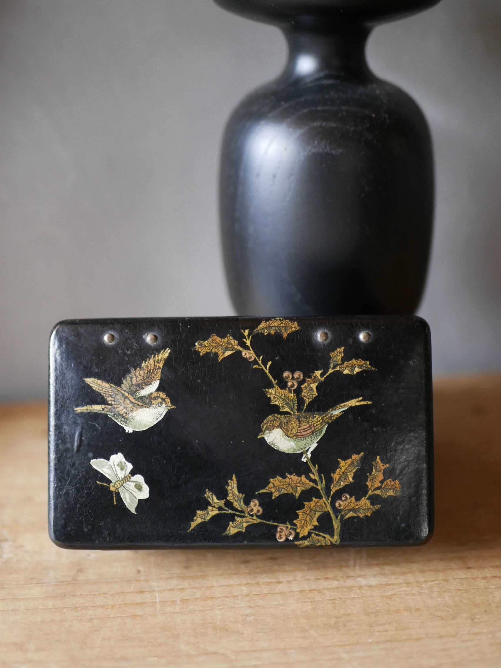 ナポレオン三世時代 鳥とヒイラギ パピエマシェ フランスアンティーク