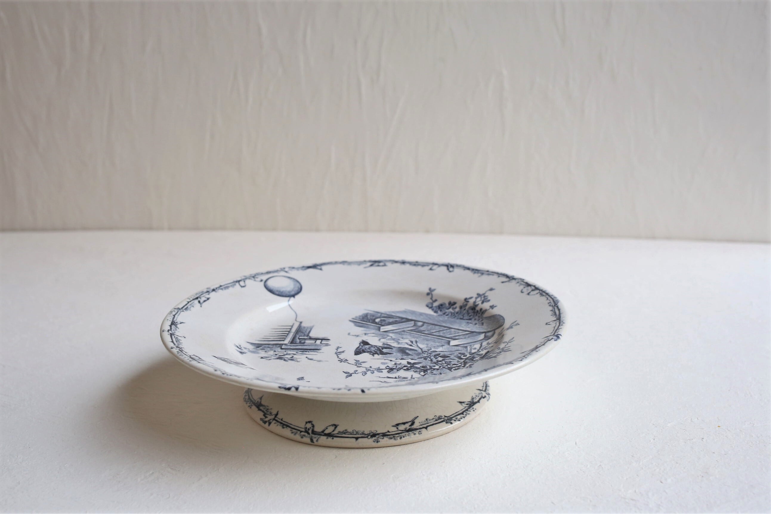 フランス アンティーク Choisy le Roi ショワジールロワ『鳥と巣箱』コンポティエ(低) N-03019