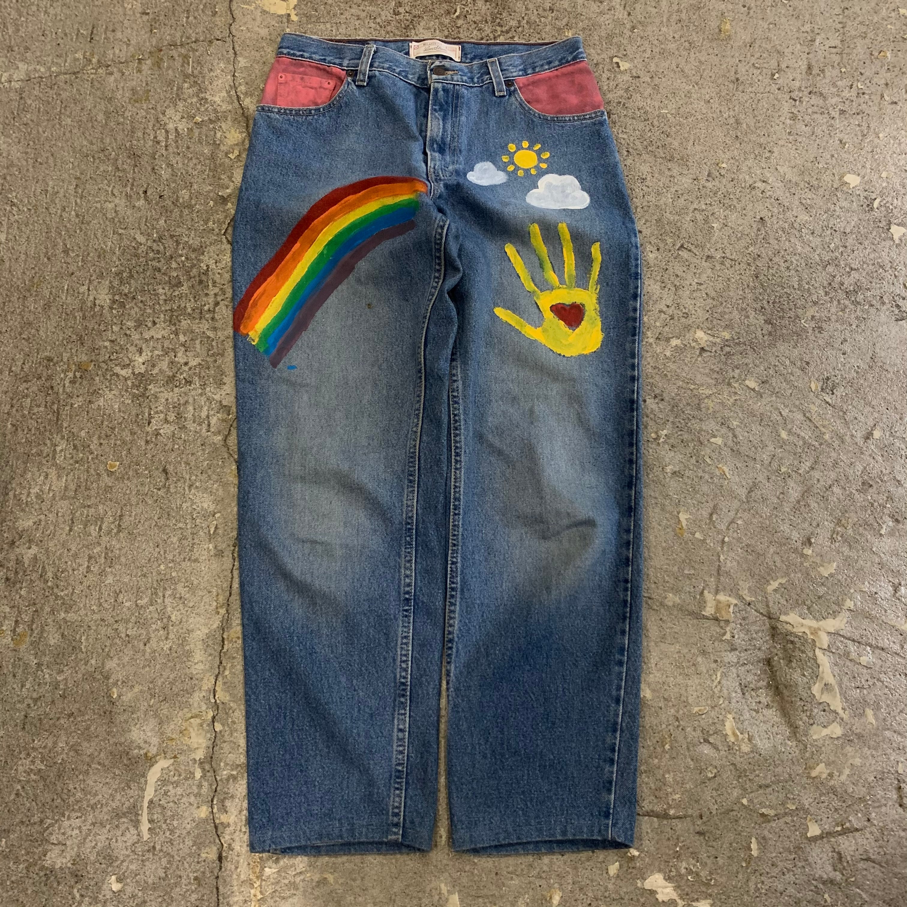 old hand paint denim pants | What