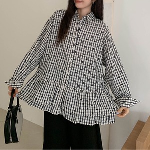 floral check oversized shirt　J00538
