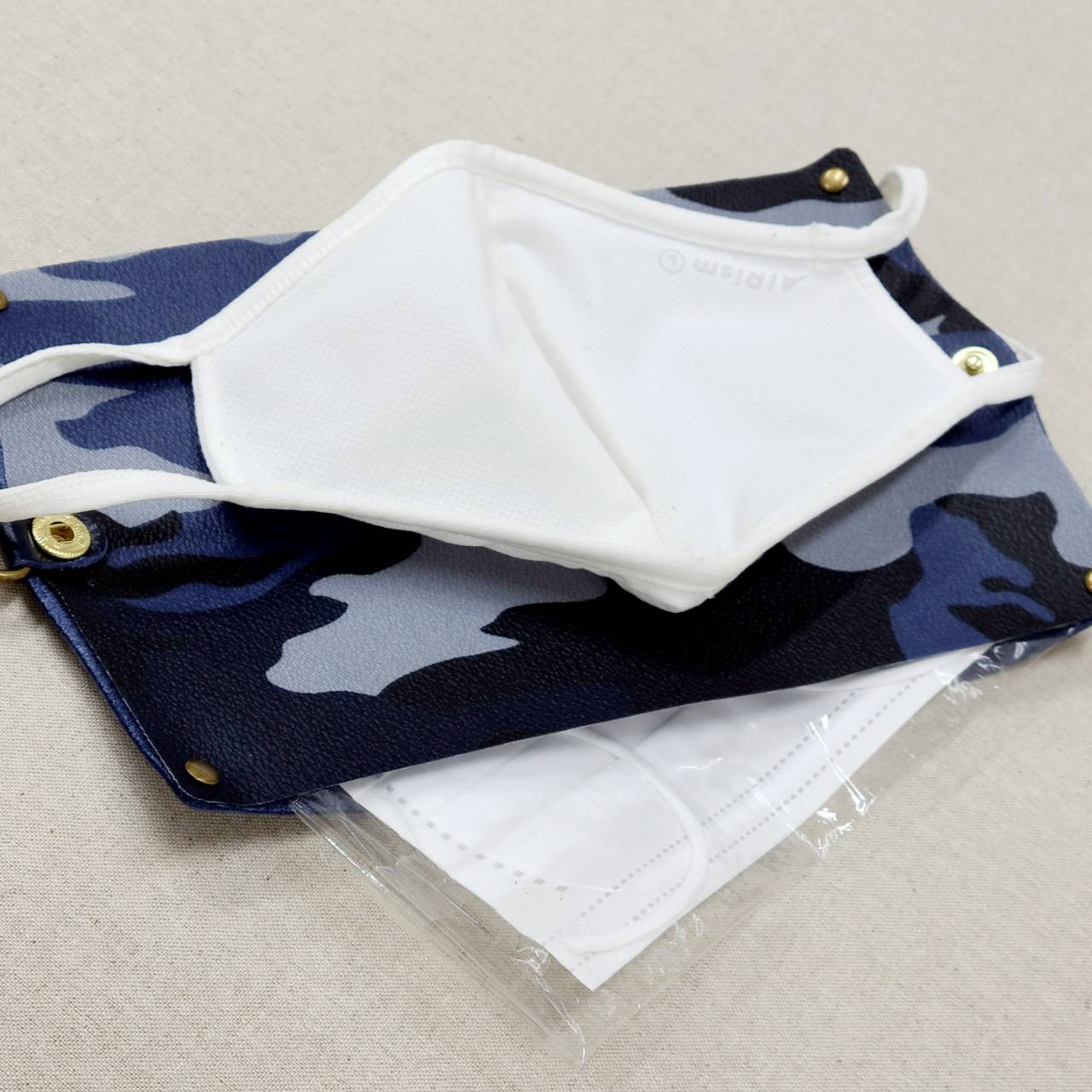 レザーマスクカバーMEN大(グレー)【HASAMU】迷彩PVC仕様 dragonfactory