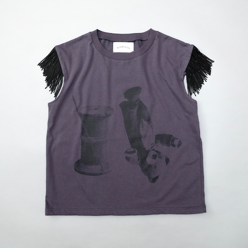 《michirico 2026SS》Thread & Bear fringe T / dark purple / L・XL・XXL