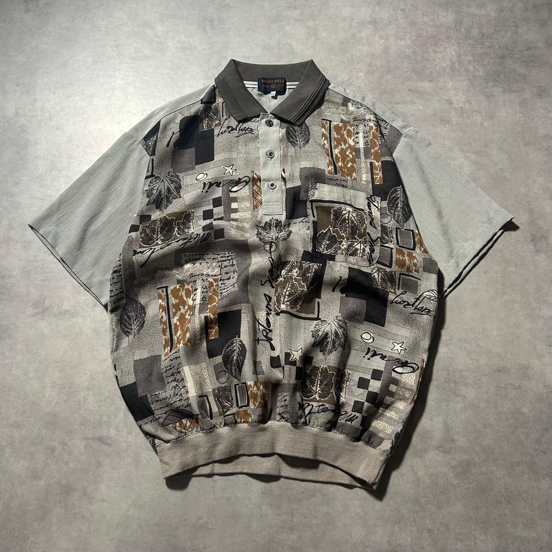 ヴィンテージ 日本製 切り替え モノトーン ヨーロピアン デザイン ポロシャツ