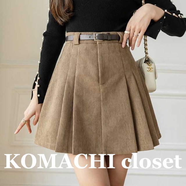 【送料無料】 コーデュロイ スカート ハイウエスト プリーツスカート ミニスカート インナー付き ベルト付き 韓国 レディース  オルチャン 無地 シンプル 体型カバー ショート ショート丈 ミニ ミニ丈 楽ちん 大人カジュアル カジュアル 大人 お洒落 おしゃれ かっこいい かわいい 可愛い 大人可愛い クール 大人女子 ラフ ブラック ブラウン ベージュ エレガント 秋 冬  普段使い 20代 30代 女子会 個性的 存在感 主役級 スタイルアップ 高見え 着やせ 着痩せ 着回し インスタ映え